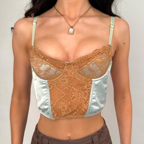 Tops - Urban Outfitters Ava Mint Lace Satin Corset Top L